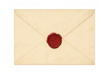Vintage postal envelope with a broken red wax seal, symbolizing secure, confidential, and historical mail delivery