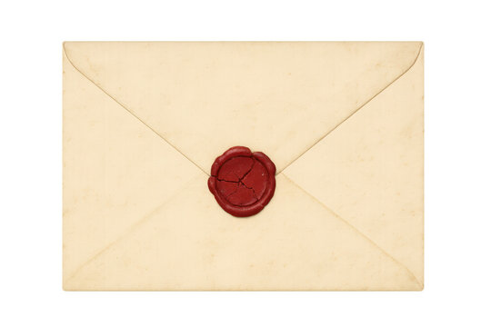 Vintage postal envelope with a broken red wax seal, symbolizing secure, confidential, and historical mail delivery - Powered by Adobe