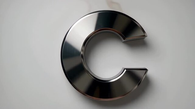 3d letter c with fire and electric lightning effect on metallic surface