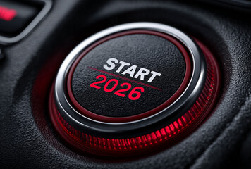 Start 2026 Red Power Button. Happy New Year.