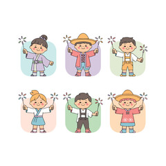 Set of funny cartoon vector illustrations of kids and children faces drawing with a smile