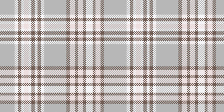 Seamless Grey and Brown Tartan Plaid Pattern with White and Pale Pink Accents in a Subtle Geometric Design