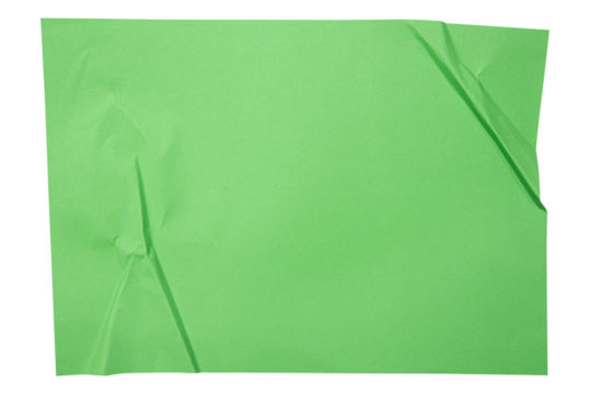 Green paper wrinkled poster templates, blank paper sheet. GREEN paper isolated on transparent background. - Powered by Adobe