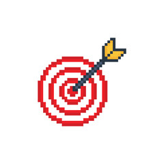 pixel art target and arrow 8 bit vector icon for computer game logo