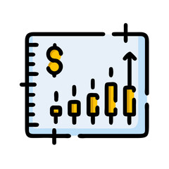 Simple illustration of a notepad with a dollar sign and graph lines