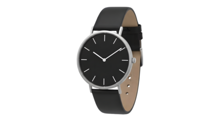 Elegant minimalist wristwatch with leather strap isolated on transparent background