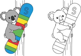 Cute Cartoon Koala with Snowboard Ready for Winter Sports Fun