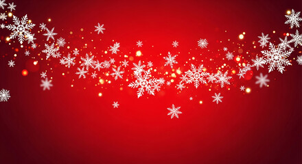 Festive red background with white snowflake and bokeh lights, evoking winter holiday mood, representing celebration and magical season spirit