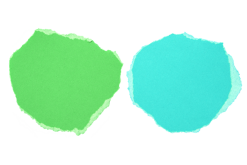 Green,Blue paper wrinkled poster templates, blank paper sheet. Green,Blue paper isolated on transparent background.