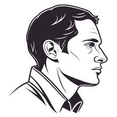 Elegant monochromatic portrait line art of a man in profile, stylish vector illustration of a distinguished gentleman, modern and classic headshot style art