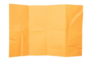 Orange paper wrinkled poster templates, blank paper sheet. Orange paper isolated on transparent background.