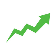 Graph going up sign with green arrows. Bar chart symbol icon with arrow moving up.