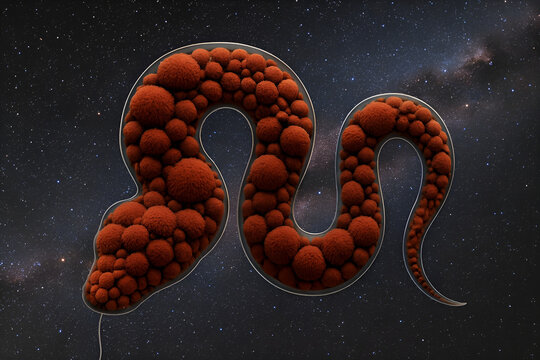 Dystopian Snake Balloon in a Futuristic Extinction Cosmos. Fantasy Abstract. 
