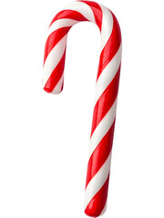 Obraz premium A single red-and-white striped candy cane isolated on transparent background. Ideal for holiday cards, Christmas decorations, festive branding, and winter-themed digital artwork