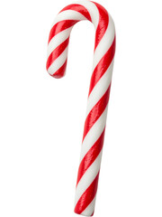 Obraz premium A single red-and-white striped candy cane isolated on transparent background. Ideal for holiday cards, Christmas decorations, festive branding, and winter-themed digital artwork