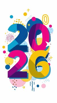 Colorful animated new year 2026 celebration isolated on white