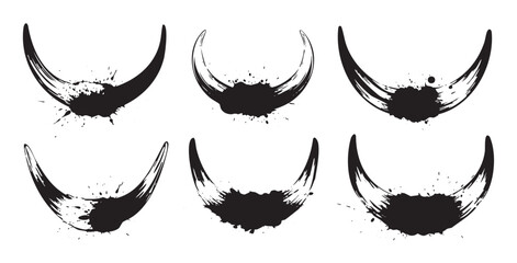 Ink brush horns collection with grunge texture and splatters creating a powerful and artistic graphic design element for various creative projects.