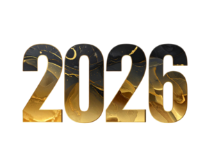 3D golden number illustration for New Year celebration with calendar and business symbols