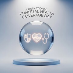 Stunning conceptual design celebrating International Universal Health Coverage Day with glowing medical icons