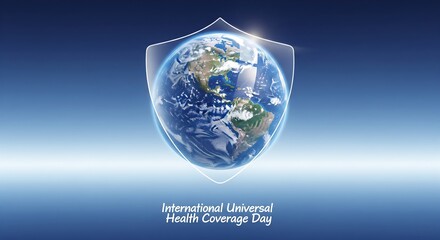 Stunning digital concept symbolizing global health security protected by a luminous shield for Universal Health Coverage Day