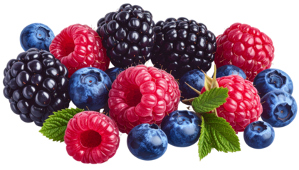 Wild Berries Mix with Raspberry Blueberry Blackberry Transparent Background