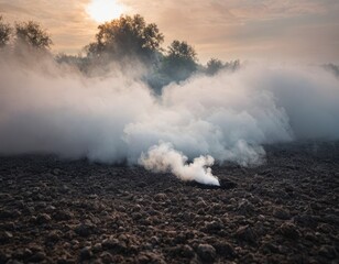 Light ground fog drifts over the earth s surface, creating a calm white haze.