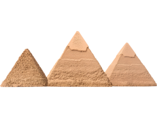 A simplified arrangement of the Great Pyramids of Giza isolated on transparent background. Perfect for educational graphics, travel visuals, ancient civilization themes, and cultural designs.