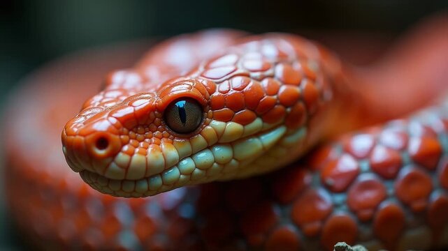 Video A close-up shot of a red snake's head with details