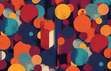 Abstract Modern Scattered Discs with Rich Colors Retro Grunge Teal Red Yellow Hues