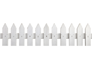 A long white wooden picket fence isolated on transparent background. Great for garden themes, home design visuals, landscaping concepts, neighborhood illustrations