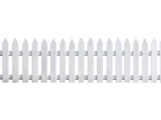 A short section of white wooden picket fence isolated on transparent background. Ideal for garden design, home décor visuals, landscaping elements, and outdoor illustration projects.
