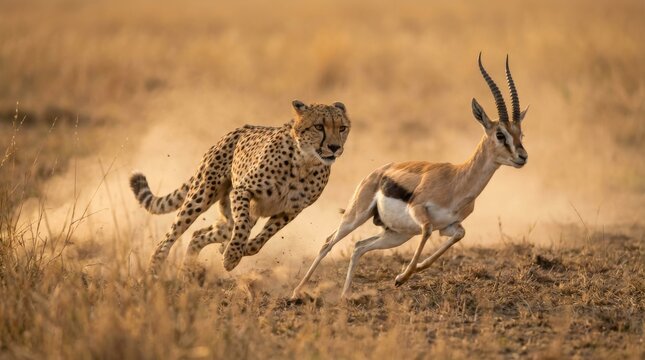 Cheetah Hunts Gazelle: High-Speed Chase in African Savanna