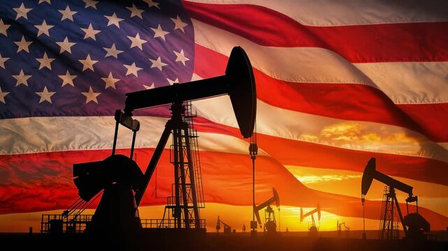 American Oil Industry Silhouetted Against Sunset