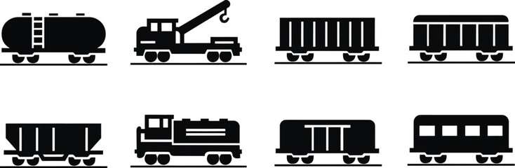 wagon and locomotive icon set. locomotive and wagon line icon collection. train, repair train and railway freight cars.container train icon sign, vector illustration ! © ᗰᗩᐯI'S