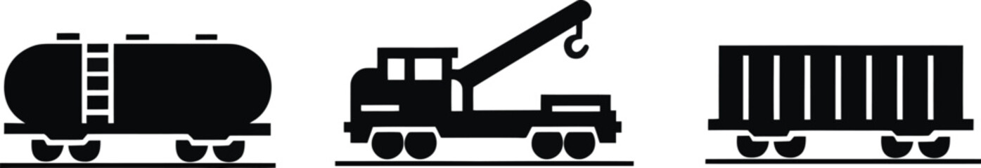 wagon and locomotive icon set. locomotive and wagon line icon collection. train, repair train and railway freight cars.container train icon sign, vector illustration ! © ᗰᗩᐯI'S