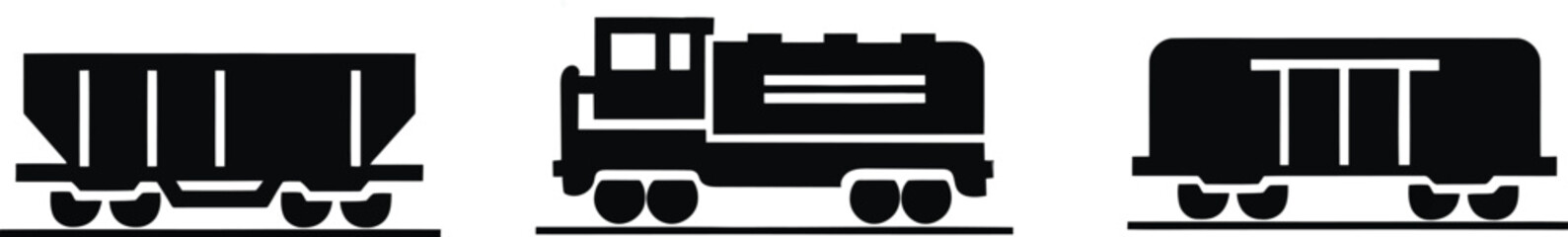 wagon and locomotive icon set. locomotive and wagon line icon collection. train, repair train and railway freight cars.container train icon sign, vector illustration ! © ᗰᗩᐯI'S