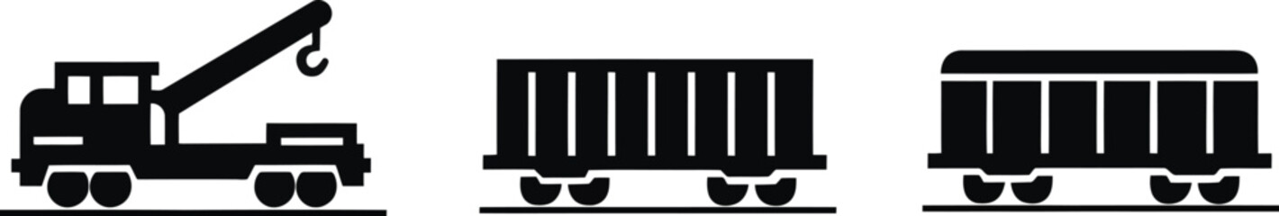 wagon and locomotive icon set. locomotive and wagon line icon collection. train, repair train and railway freight cars.container train icon sign, vector illustration ! © ᗰᗩᐯI'S
