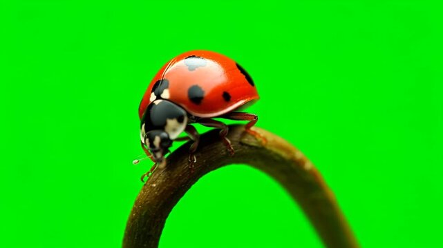 ladybug in a branche isolated on green screen for fvx projects