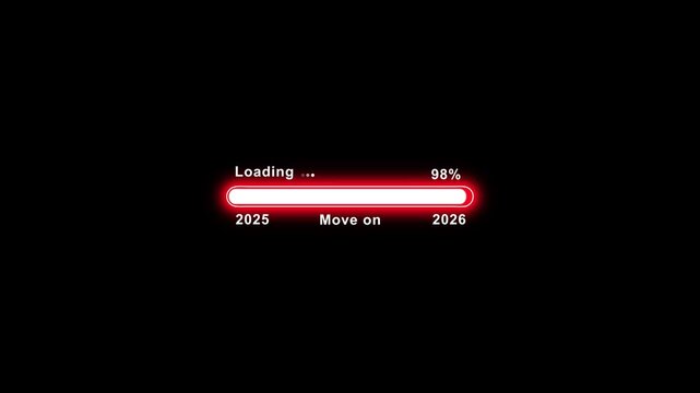 New year 2025 move on 5026 loading bar animation on black background. Loading bar from 2025 to 2026 new year animation. Animated of Year changing from 2025 move on 2026 motion animation.