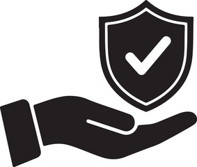 Open hand holding a shield with a checkmark on a transparent background vector illustration © Marzia