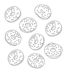 Handdrawn black and white plant cell diagrams with transparent background biology