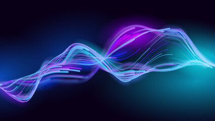 Technology Digital Particles Flow Background with Blue Glowing Data Lines for Science Research, AI Artificial Intelligence, and Big Data Presentation. Futuristic Abstract Vector Illustration.