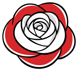 Stylized Red and White Rose Illustration, Romantic Floral Art, Isolated on White, Flower Petals, Valentines Day Motif