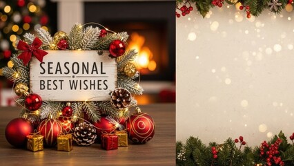 Seasonal greetings with festive colors and glowing holiday lights — warm and joyful celebration theme.