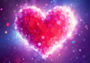 Artistic Vibrant Colorful Texture Diffuse Joyful Abstract Heart with Magical Purple Bokeh Particles Aura
