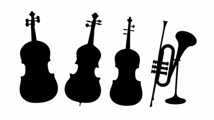 Orchestra instrument silhouettes set, perfect for representing grand musical performances.