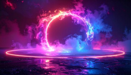 abstract, neon rings, glowing, diffusion, dark background, particles, futuristic, smooth light, digital texture, modern design, template, luminous effect, soft glow, ring expansion, atmospheric, vibra