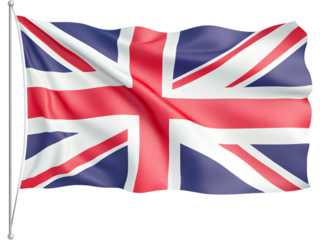 United Kingdom flag waving dynamically with natural folds and realistic fabric texture. Ideal for patriotic designs, celebrations, travel branding, and educational visuals.