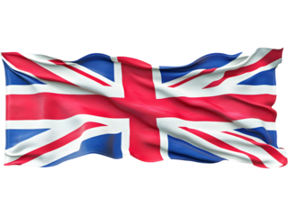 United Kingdom flag waving dynamically with natural folds and realistic fabric texture. Ideal for patriotic designs, celebrations, travel branding, and educational visuals.