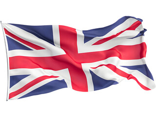 Fototapeta premium United Kingdom flag waving dynamically with natural folds and realistic fabric texture. Ideal for patriotic designs, celebrations, travel branding, and educational visuals.
